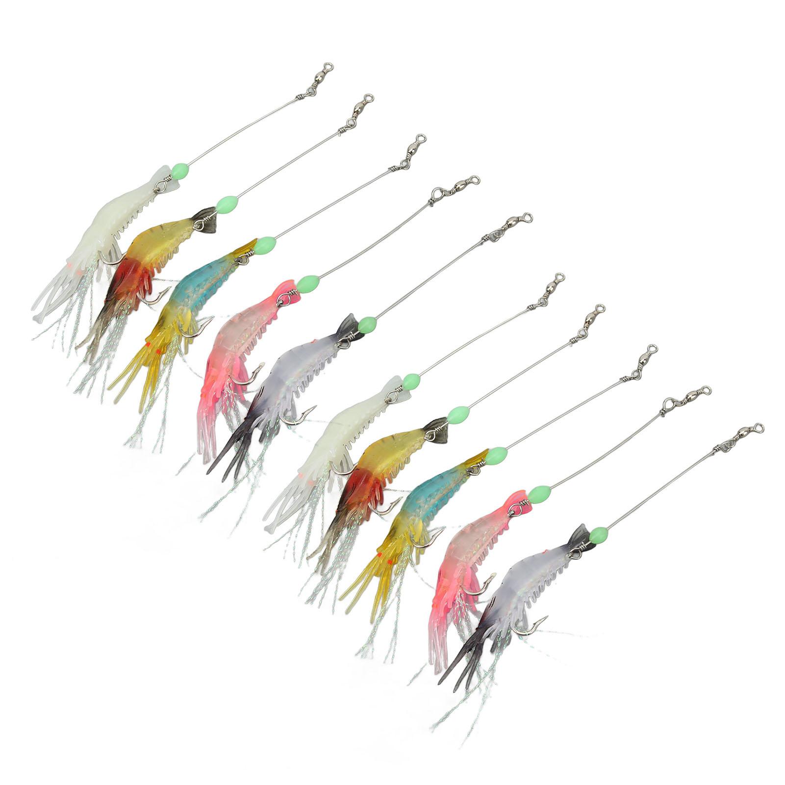 

Набор из 10 шт. приманок для креветок, мягкие рыболовные приманки, снасти со светящимися крючками для пресной и соленой воды