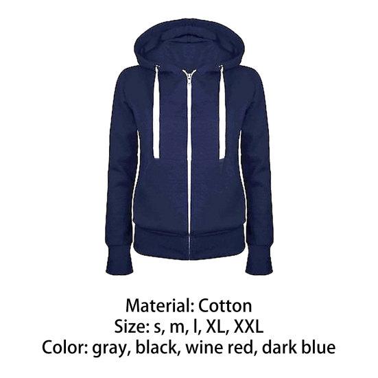 Felpa Casual Calda Cotone Tinta Unita Manica Lunga Felpa con Cappuccio da Donna