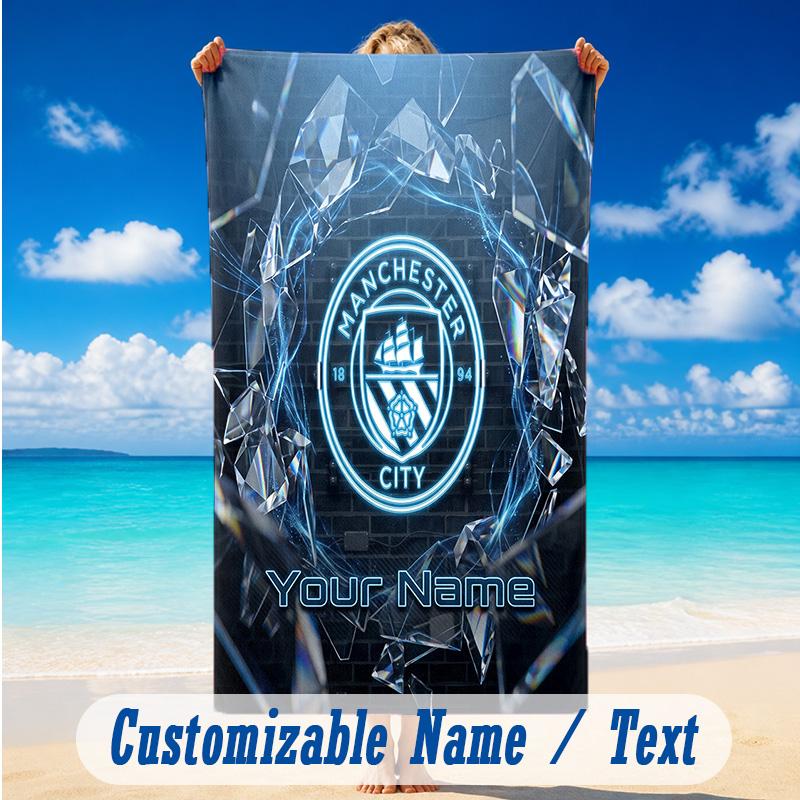 Beach Towel Custom Name Text, Quick Dry Large Towel For Beach HomeManchester City
