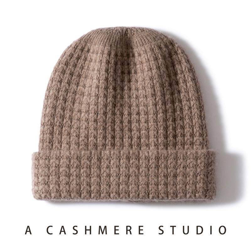 Spot autumn and winter thickened cashmere hat women's knitted simple casual versatile flower yarn hat men's outdoor