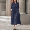 Women Casual V-Neck Solid Color 3/4 Sleeve Loose Dress