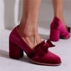 Fashion Fashion High Heels Women Pumps Shoes Spring Elegant Flock Red Green Black Heeled Bow Party Wedding Shoes Female Large Size 33-48