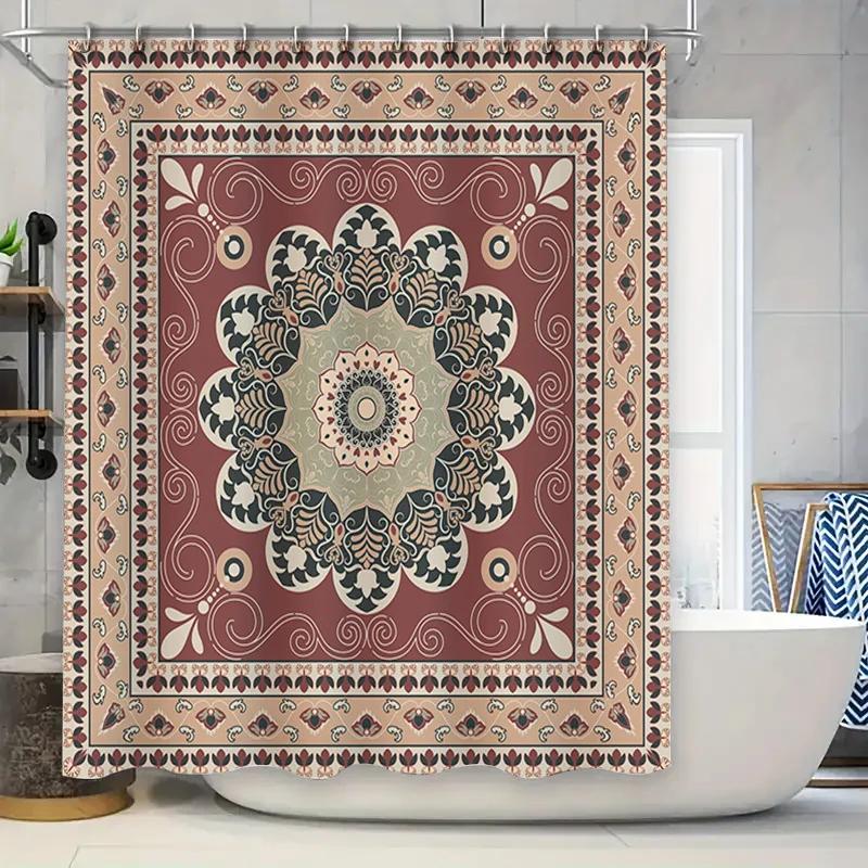 

Vintage Bohemian Bath Shower Curtain With Floral Decorative Design For Bathroom Decoration Red Black Floral Printed Shower Curta W60H190(CM)-1 Pcs