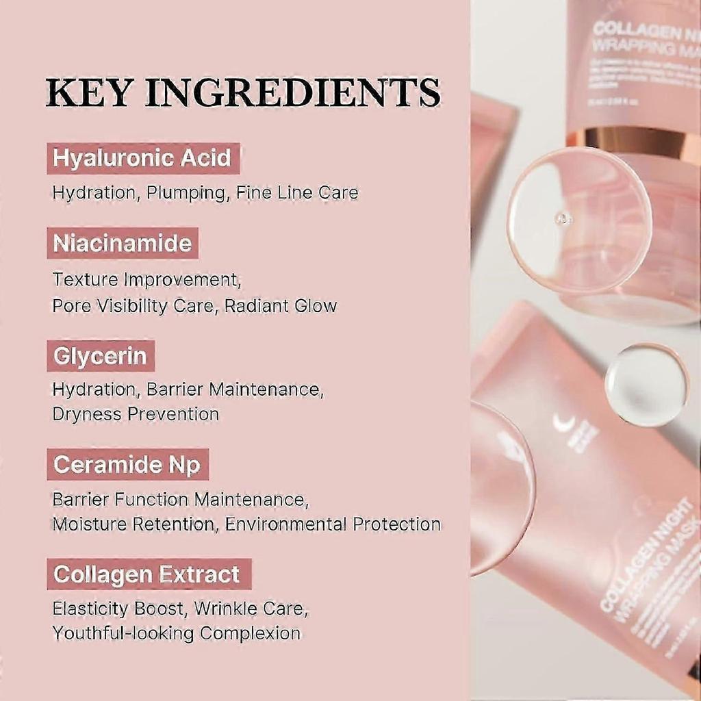 Collagen Night Wrapping Mask, Peel-off Overnight Collagen Face Mask - Deeply Hydrates Firming Glowy - Reduces Sagging Wrinkle For Glowing Skin