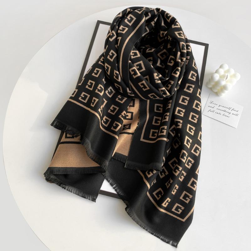 Scarf Women's winter imitation cashmere scarf High-end sense versatile retro long shawl Warm dual-purpose scarf