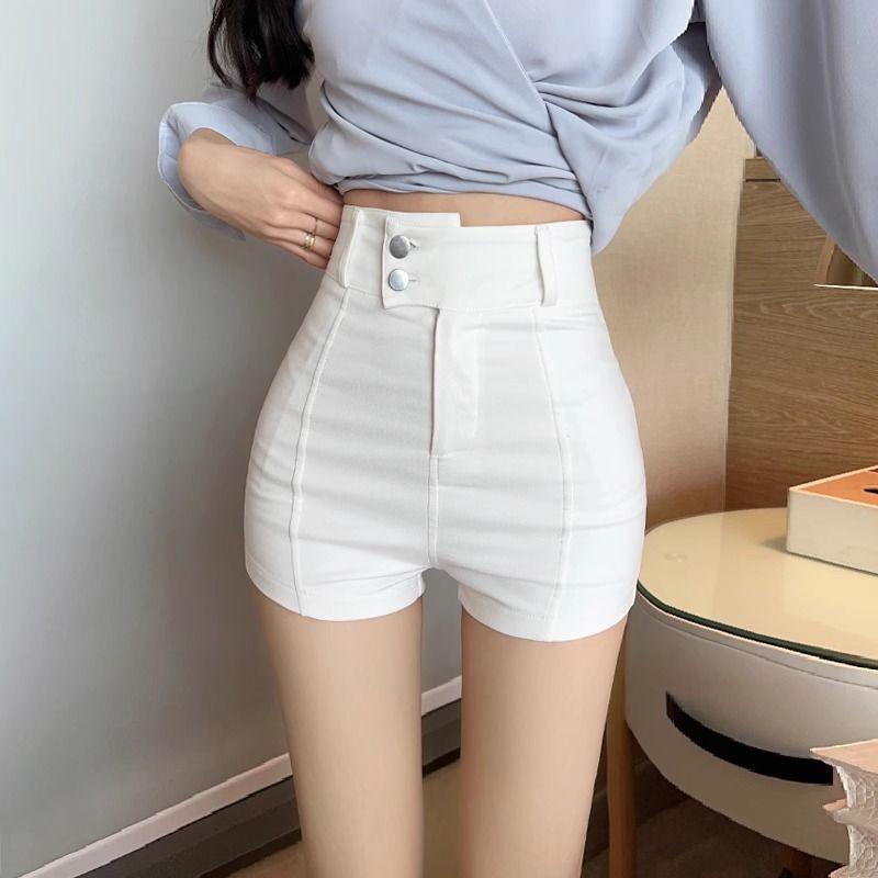 

High Waist Black & White Slimming Shorts: Versatile, Elastic, Casual Fit for Women Extra Small белый