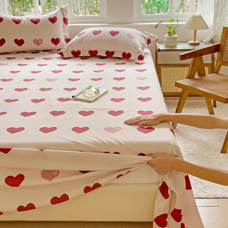 3Pcs Romantic Love Heart Pattern Bed Sheet Set Geometric Printed Thickened Bedspread with Pillowcases Soft Cotton Bedding Set