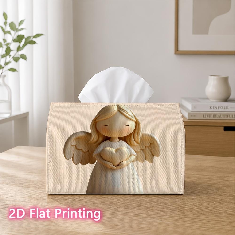 1pc 2d Flat-printed 17.78x10.92x12.95cm Tissue Box Gentle Angel Holding Heart Suitable for Tissues/roll Paper/napkins Cjh528s171, 2D Flat