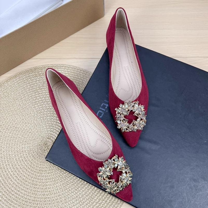 Fashion Flat Shoes for Women 2025 Spring and Autumn New Suede Diamond Pointed Casual Plus Size Women's Shoes 43 44 Ladies Loafers Women