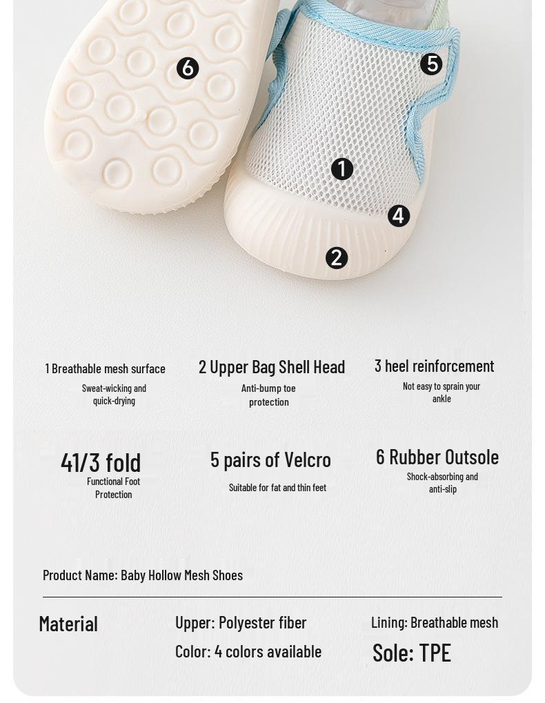 New Spring/Summer Breathable Non-Slip Baby Shoes with Soft Sole & Velcro Mesh Sandals