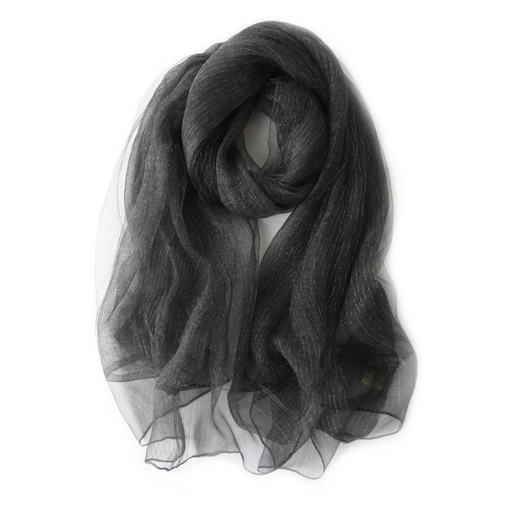 Shiny Gold Silk Double Layer Fluffy Tie-dye Scarf Silk Mulberry Linen Shawl Warm Fashion with Autumn and Winter Women