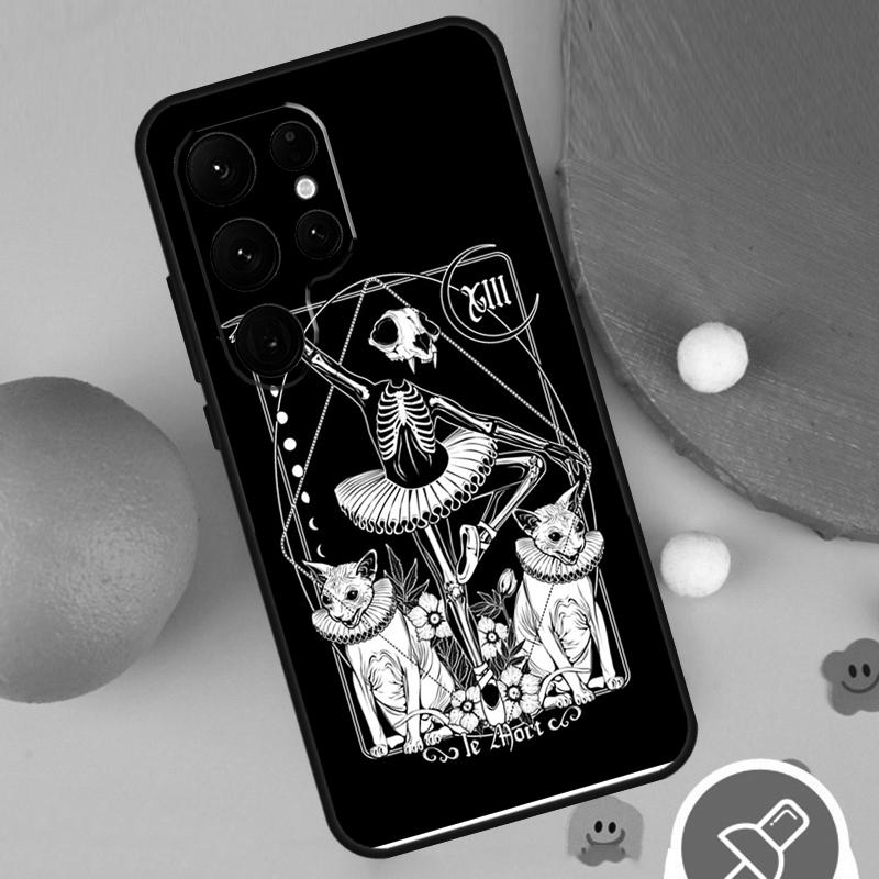 Death Tarot Cat Phone Case For Samsung Galaxy S25 Ultra S24 S22 S21 Ultra S9 S10 S20 Plus S23 FE Funda Cover