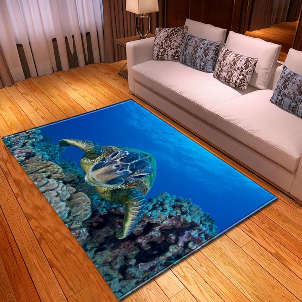 Sea Turtle 3D Print Large Carpet Marine Animal Series Area Rugs Living Room Non-slip Mat Home Decorative Kids Play Bedroom Rug