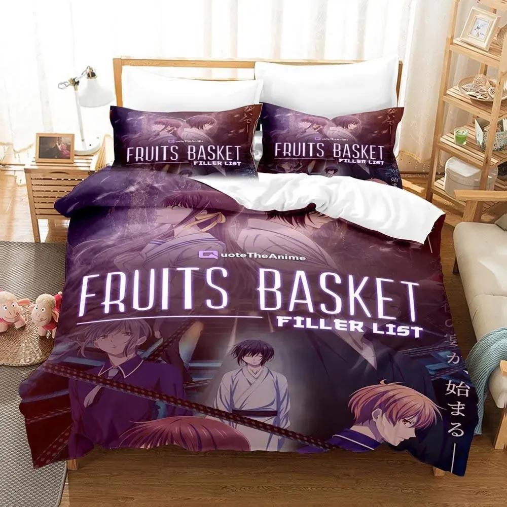 Anime Fruits Basket Beding Set Soft Duvet Cover Bed Linen Set Comfortable Quilt Cover Pilowcase Warm Comforter king Quen Sized Dimensions Young Boys