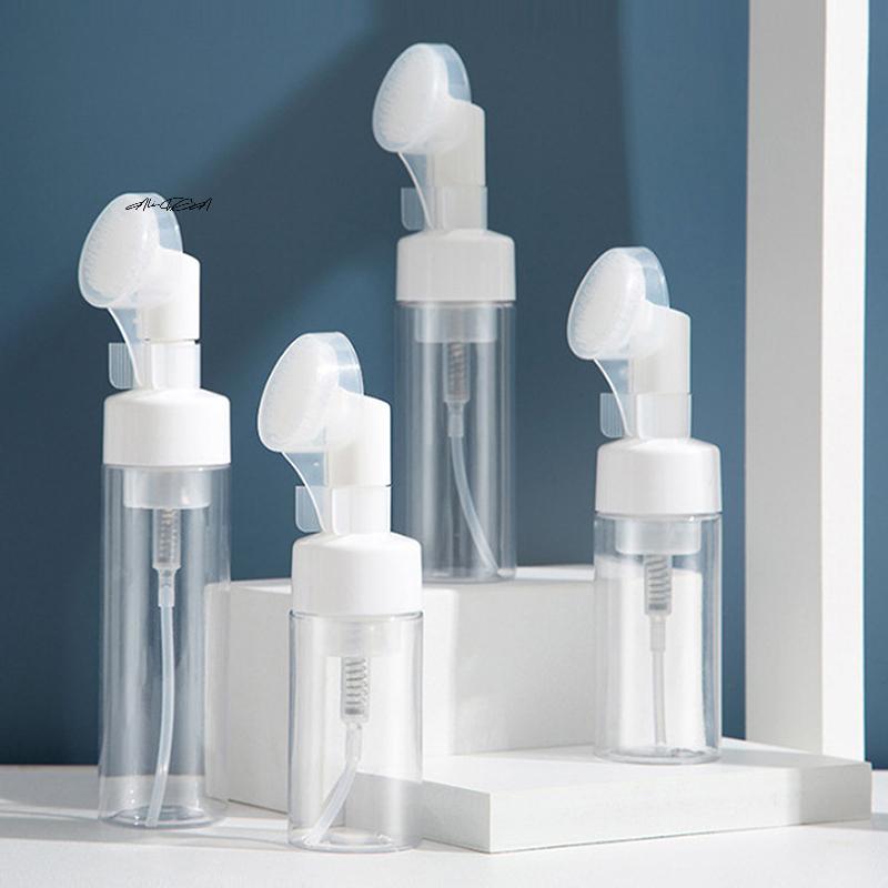 Empty Froth Foaming Pump Bottle 100/150/200ml with Silicone Brush Head Press Type Face Cleaning Foam Bottle for Bath And Beauty