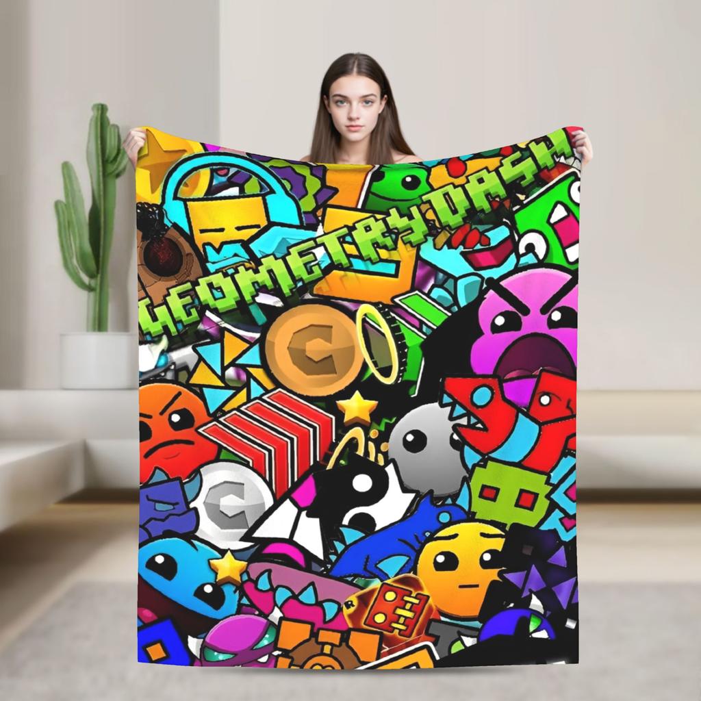 Geometry Gaming Dashed Flannel Blanket  Soft Warm Throw Blanket for Living Room Travel Office Novelty Bedspread Sofa Bed Cover