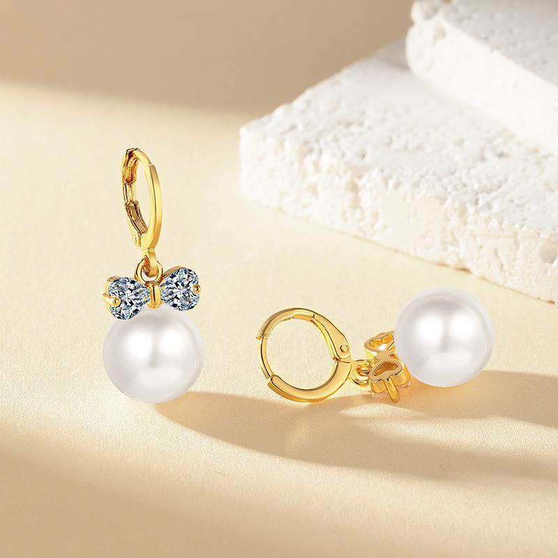 2026 Korean Version Temperament Fashionable and Elegant Bow Pearl Ear Buckle Exquisite Simple Versatile High Quality Earrings