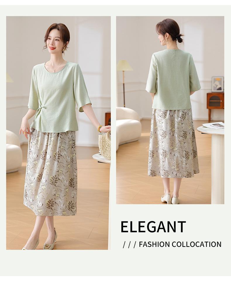 Summer 2025 Chiffon Blouse Two-Piece Set for Middle-Aged and Elderly Women