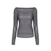 Badblood American Sexy Hot Drilling Mesh T-shirt Female Sheer Long Sleeve Sexy off-the-Shoulder Casual Niche Top