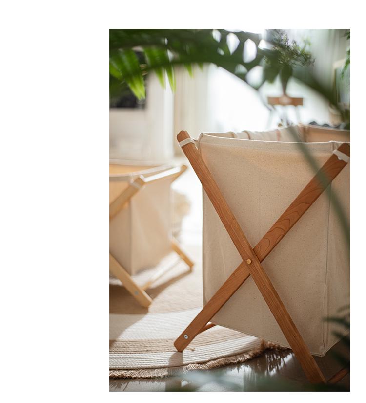Solid Wood Foldable Laundry Basket for Bedroom and Bathroom Storage