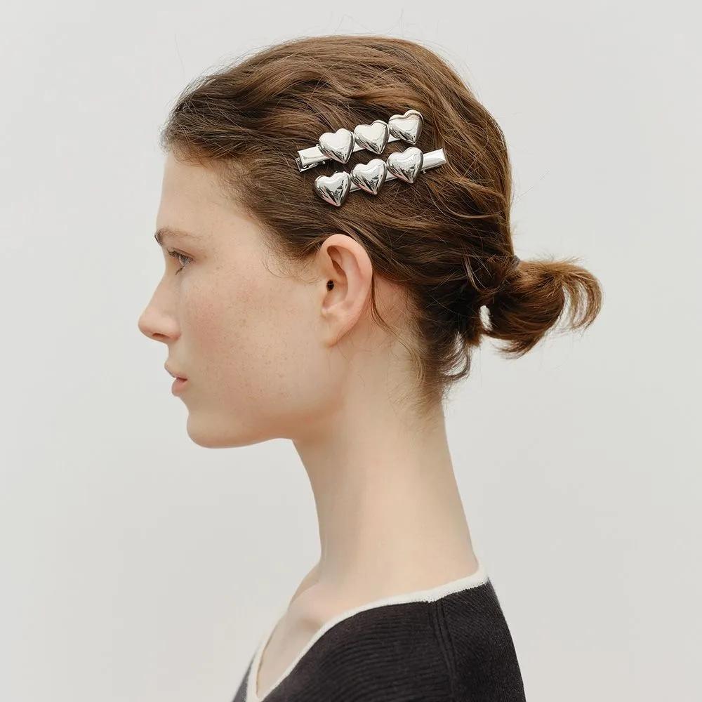 REGULAR LOGO HEART METAL HAIR PIN 2PACK silver YOU