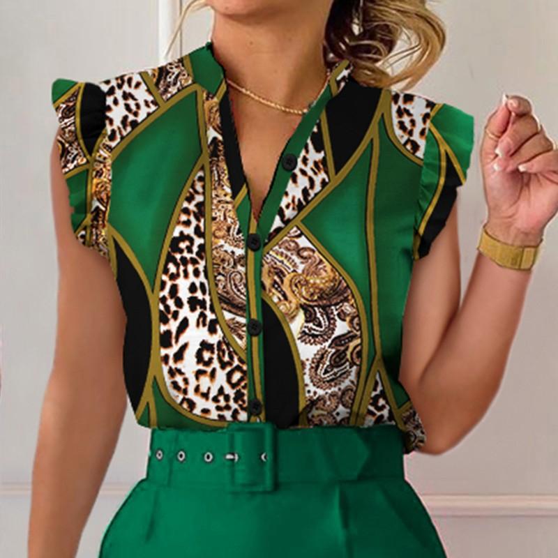 Damenmode, lässig, Sommer, kurzärmelig, V-Ausschnitt, Blusen und Hemden