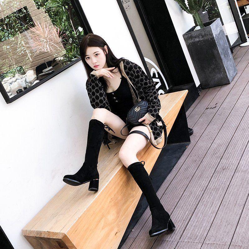 High-heeled elastic thin boots French high boots but knee boots 2025 autumn and winter new small thick heels