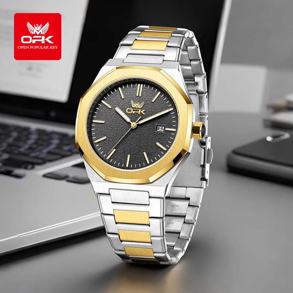 OPK Watch Octagonal Steel Belt Men's Watch Single Calendar Luminous Quartz Watch