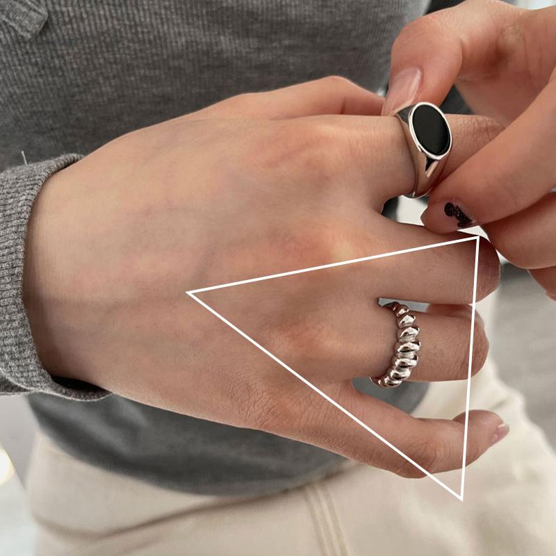 925 Sterling Zilveren Ring voor Vrouwen Meisje Gift Blace Steen Kristal Glazuur Retro Punk Open Sieraden Dropship Groothandel