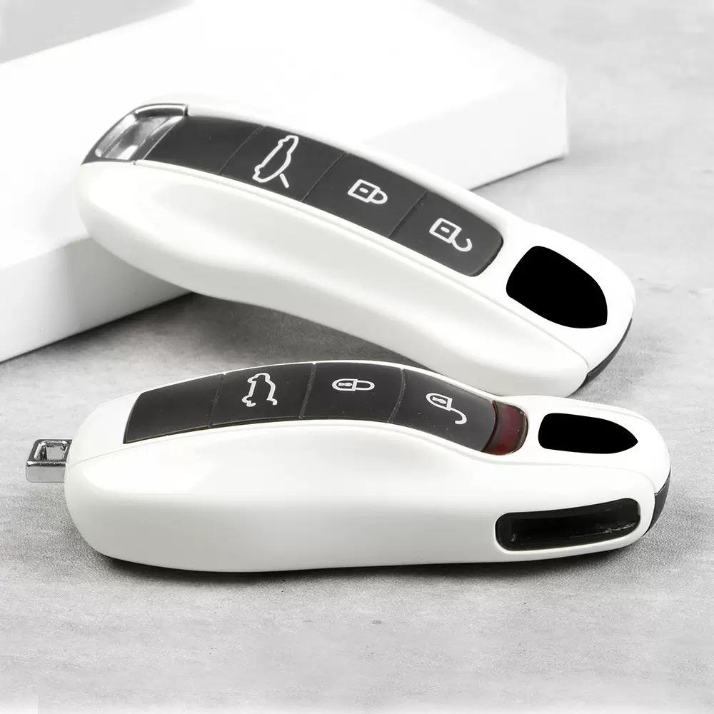 Car Key Case Pearl White for Porsche Panamera Macan Taycan 911 718 Boxster Cayman Cayenne Remote Control Fob Protect Shell