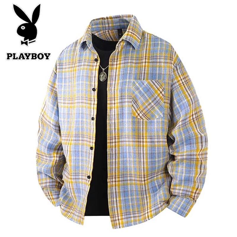 PLAYBOY Men's Plaid Long Sleeve Casual Shirt