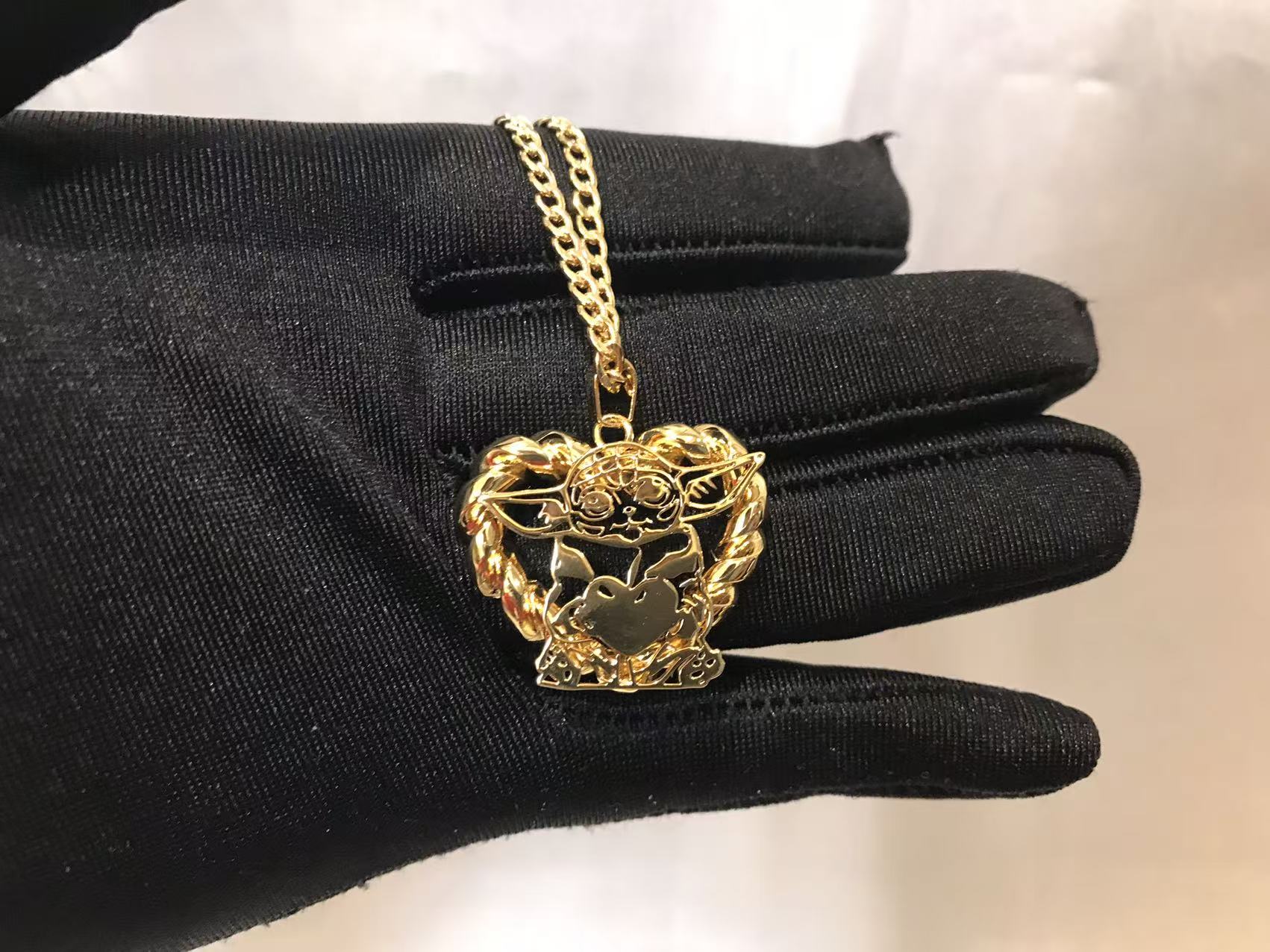 Custom Personalized 18k Gold Plated Stainless Steel Pendant Necklace чёрный