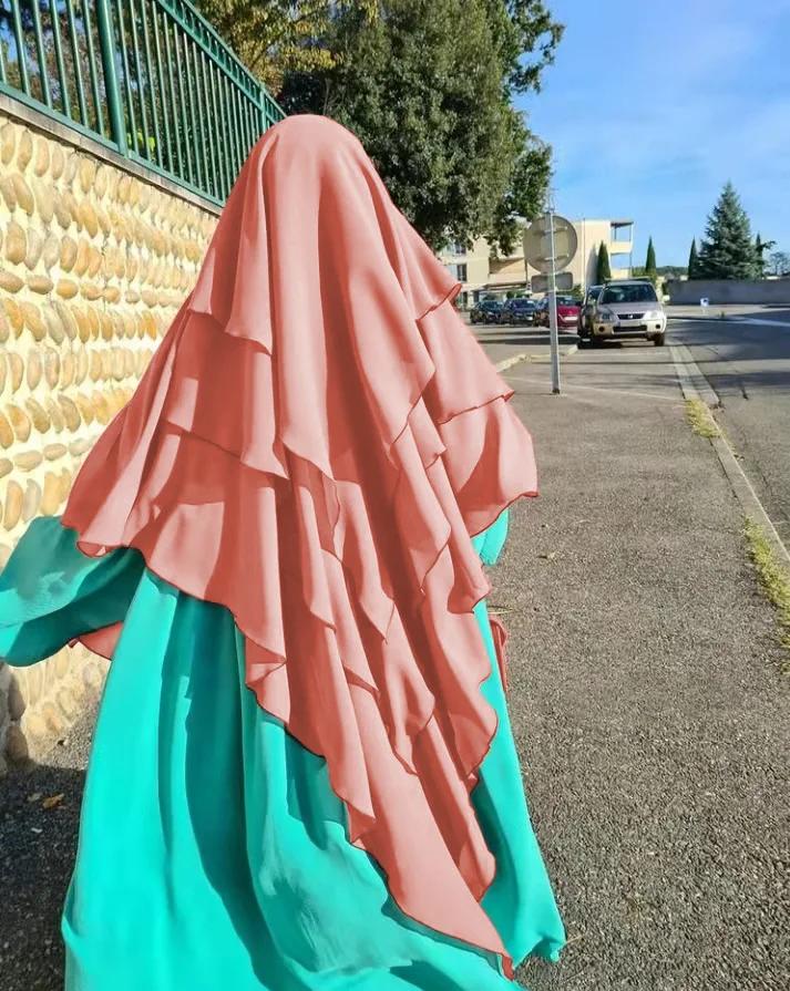Long Khimar Hijab Scarf Wrap 2 Layers Crepe Voile Femme Musulman Muslim Fashion Ramadan Prayer Hijabs  Islamic Clothing