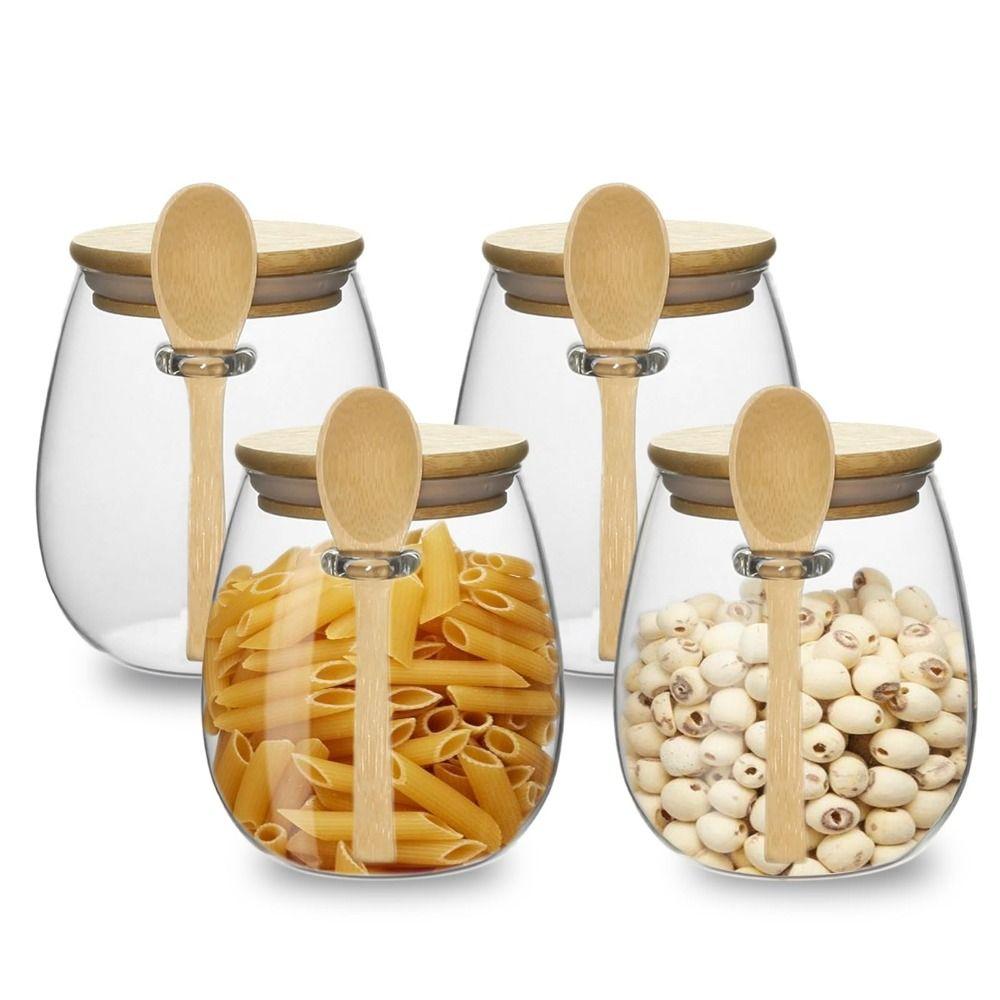 Leak-Proof Glass Storage Jars Wide Mouth Glass Canister Jar Kitchen Canisters  Grains