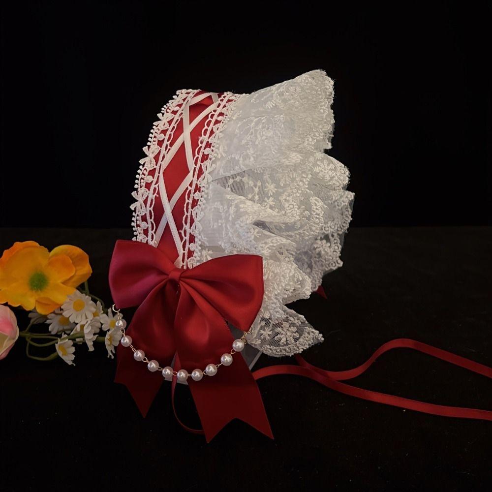 Ribbon Bow Ruffled Hairband Pearl Lolita Hair Clip Cute Lolita Lace Headband  Daily