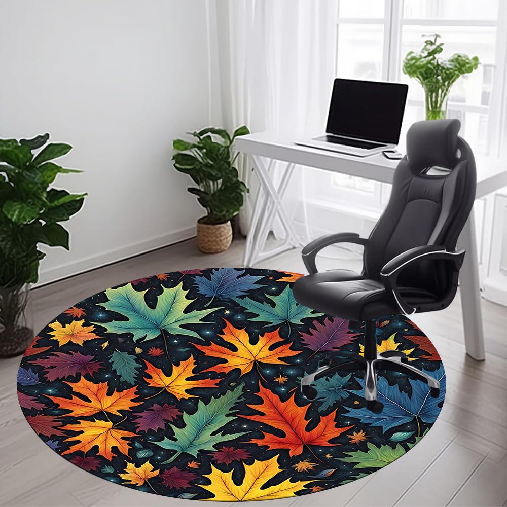 1pc Autumn Leaves Office Round Area Rug, Indoor Mat Suitable ForOffice, Under Office Chairs Bedroom Living Room Home Decor, D121
