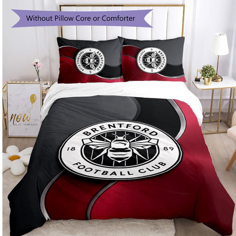 Brentford Football Printed 3 Pieces Bedding Set, Comfortable Skin Friendly Bedroom Duvet Cover Set