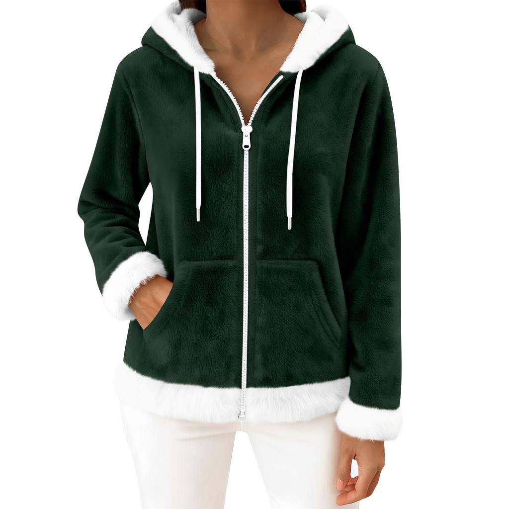 Moteriškas kasdienis madingas ilgomis rankovėmis užsegamas vilnos kardiganas su gobtuvu