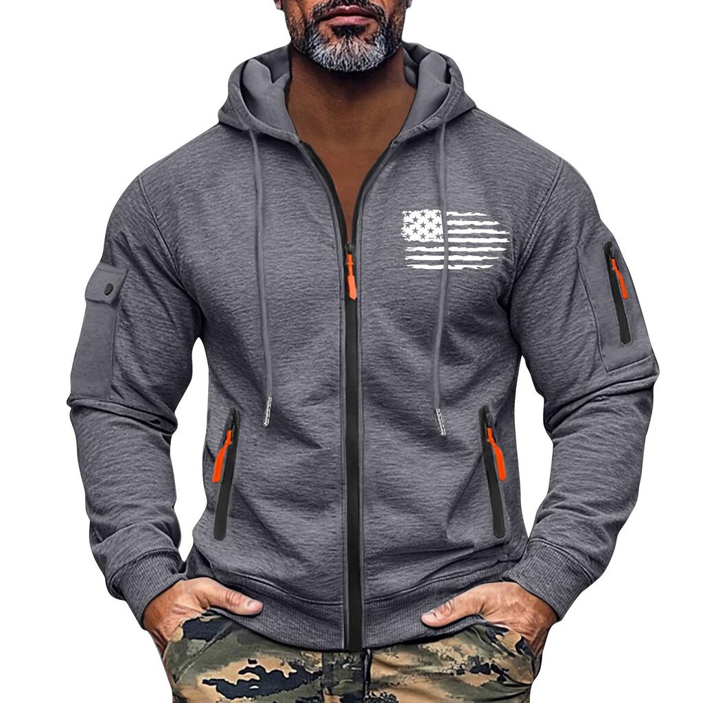 Men's Sweatshirt Hoodie Zipper Arm Pocket Cardigan Men's Sports Large Size Casual Hoodie