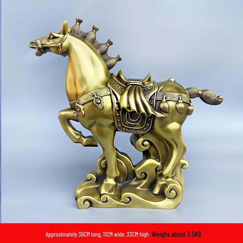 Pure Brass Tang Horse Figurine - Zodiac Success Mascot for Office & Home Decor.