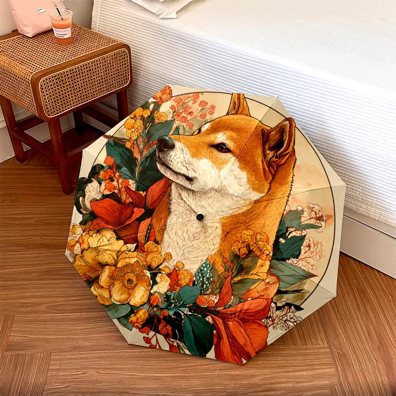 

1 шт. Автоматический складной зонт - Узор Сиба-ину, Портативная и складная конструкция с 8 спицами, Рождественские и Дни рождения Подарки разноцветный