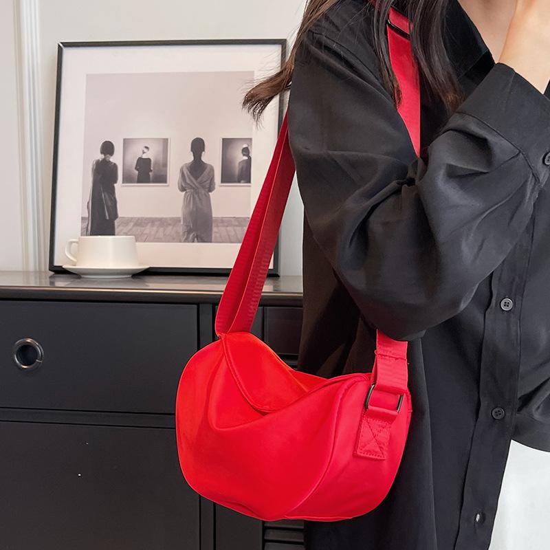 Canvas Bag Women's New Red Small Dumpling Bag Solid Color Simple Single Shoulder Crossbody Bag