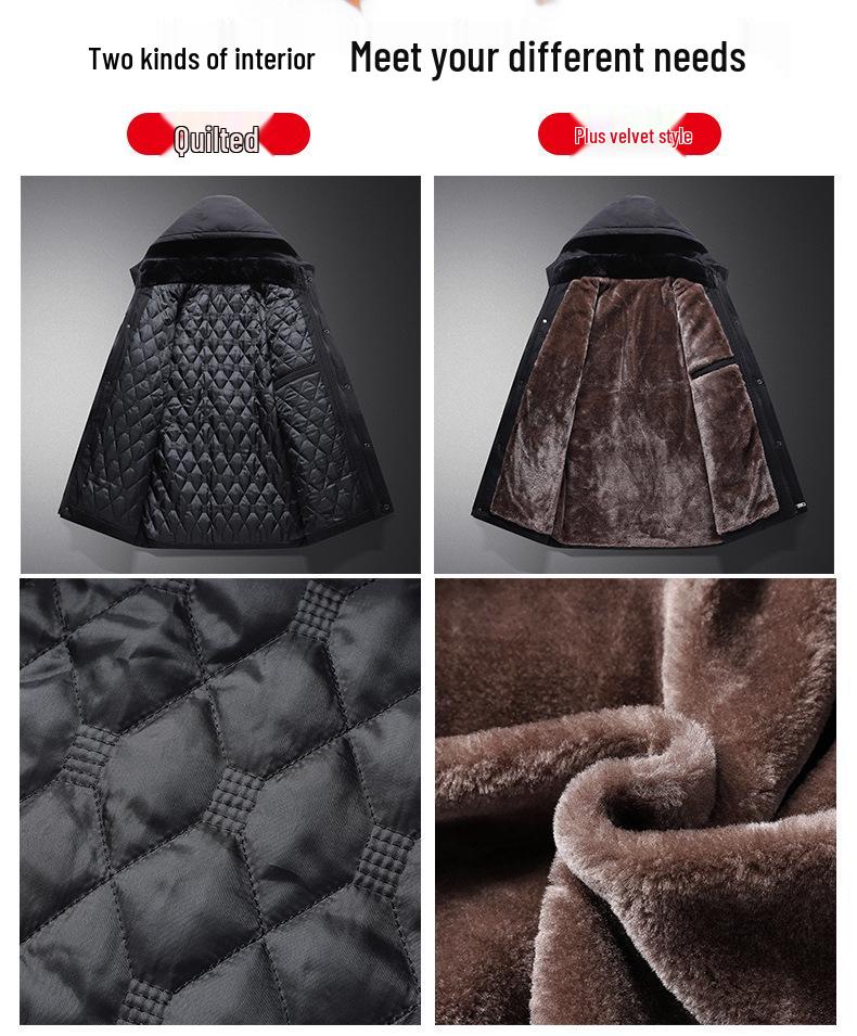 Men's Winter Hooded Cotton Coat - Versatile Medium to Long Style for Middle-Aged and Elderly