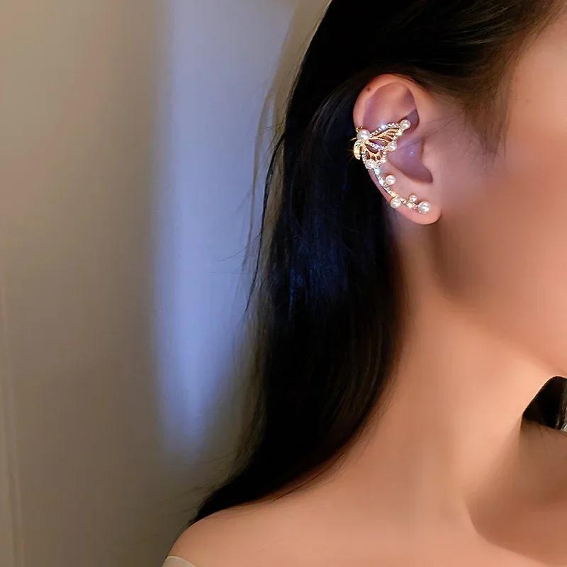 New Fashion 1PCS Butterfly Round Ear Cuff Earrings for Women Girls  Jewelry Gift Rhinestone Cartilage Clip