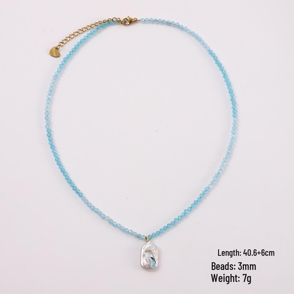 Aquamarine Irregular Pearl Necklace - Handmade Beaded Summer Beach Resort Style Accessory