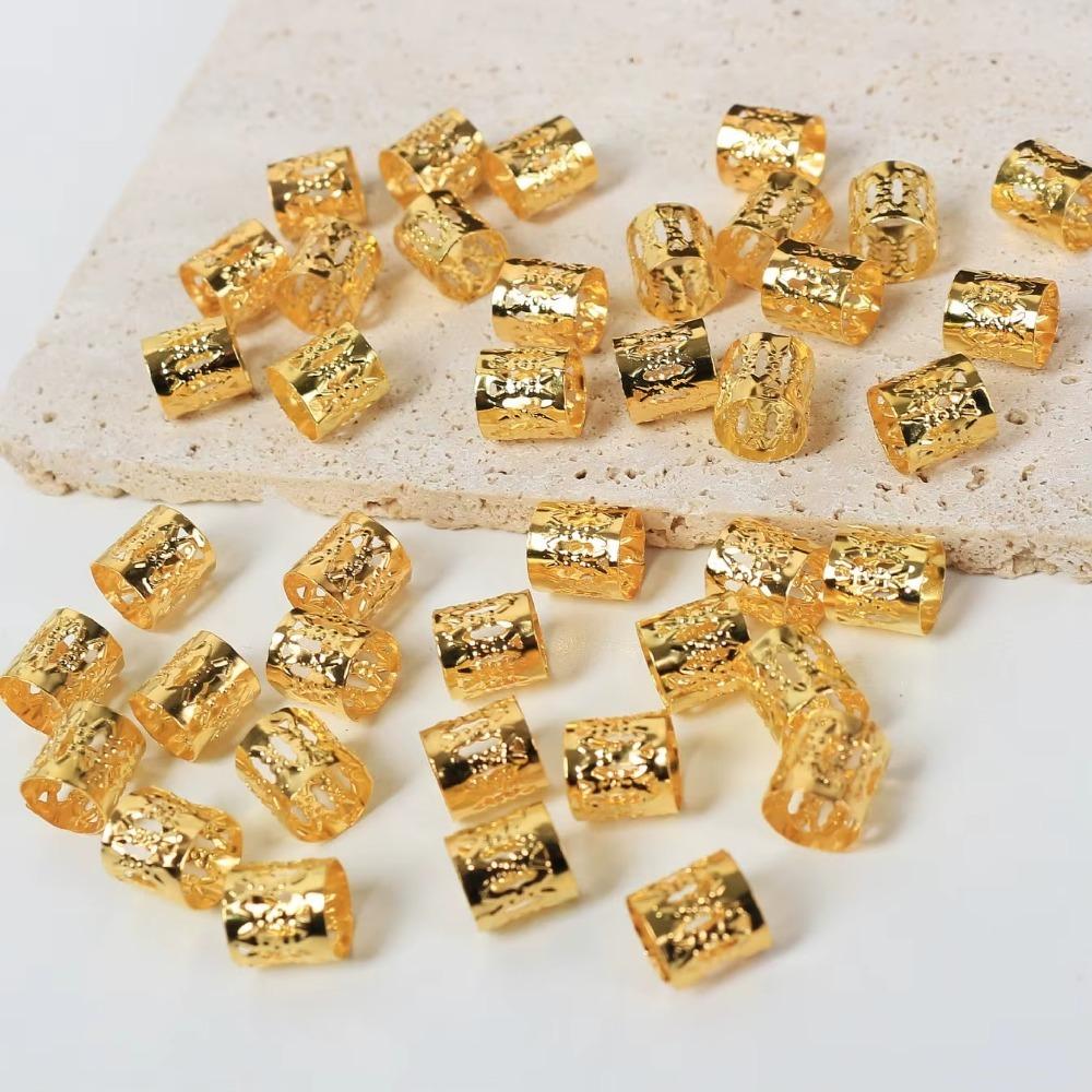 50pcs Metal Hollow Hair Rings, Beads Hair Braid Clips, Dreadlock Cuffs for Braiding, Hair Accessories Decoration