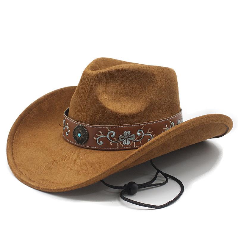 Ethnic Style Western Cowboy Top Hat Hot Autumn and Winter Suede Felt Hat Men and Women Curved Brim Jazz Hat Fashion