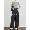FAESSLIN Women's High-Waist Wide-Leg Jeans