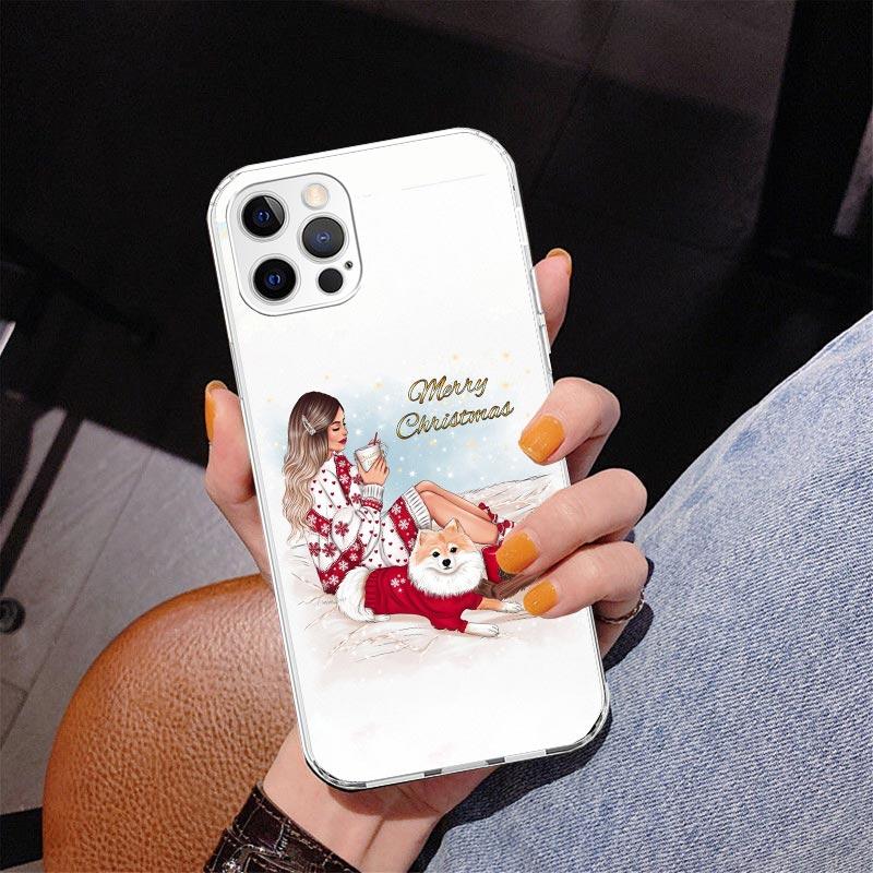 Christmas Art Girls Coffee Phone Case For iPhone 17 Air 16 Pro Max 16E 15 + 14 Plus 11 12 13 Mini 7 8 SE Gift Print Cover Fundas
