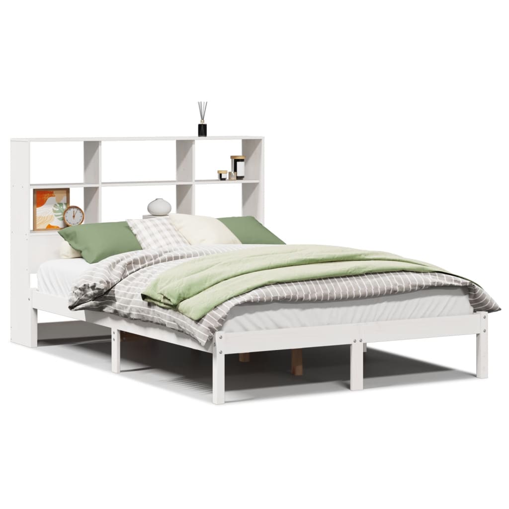 Solid Wood Bed with Shelf Without Mattress White 160x200 cm Pine